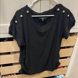AUW Black Women's Top with Gold Button Accents